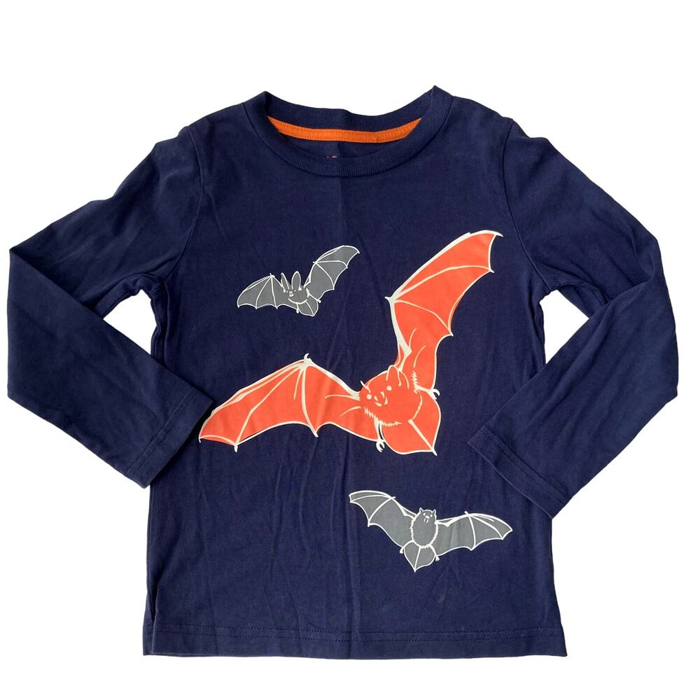 Mini Boden Glow in the Dark Bats Long Sleeve Tee - Blue Orange Grey - 2-3Y